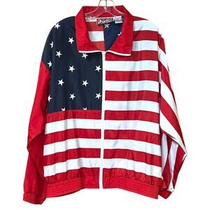 Vintage 90s USA Flag Windbreaker Jacket XL Argee Sports Patriotic American Flag